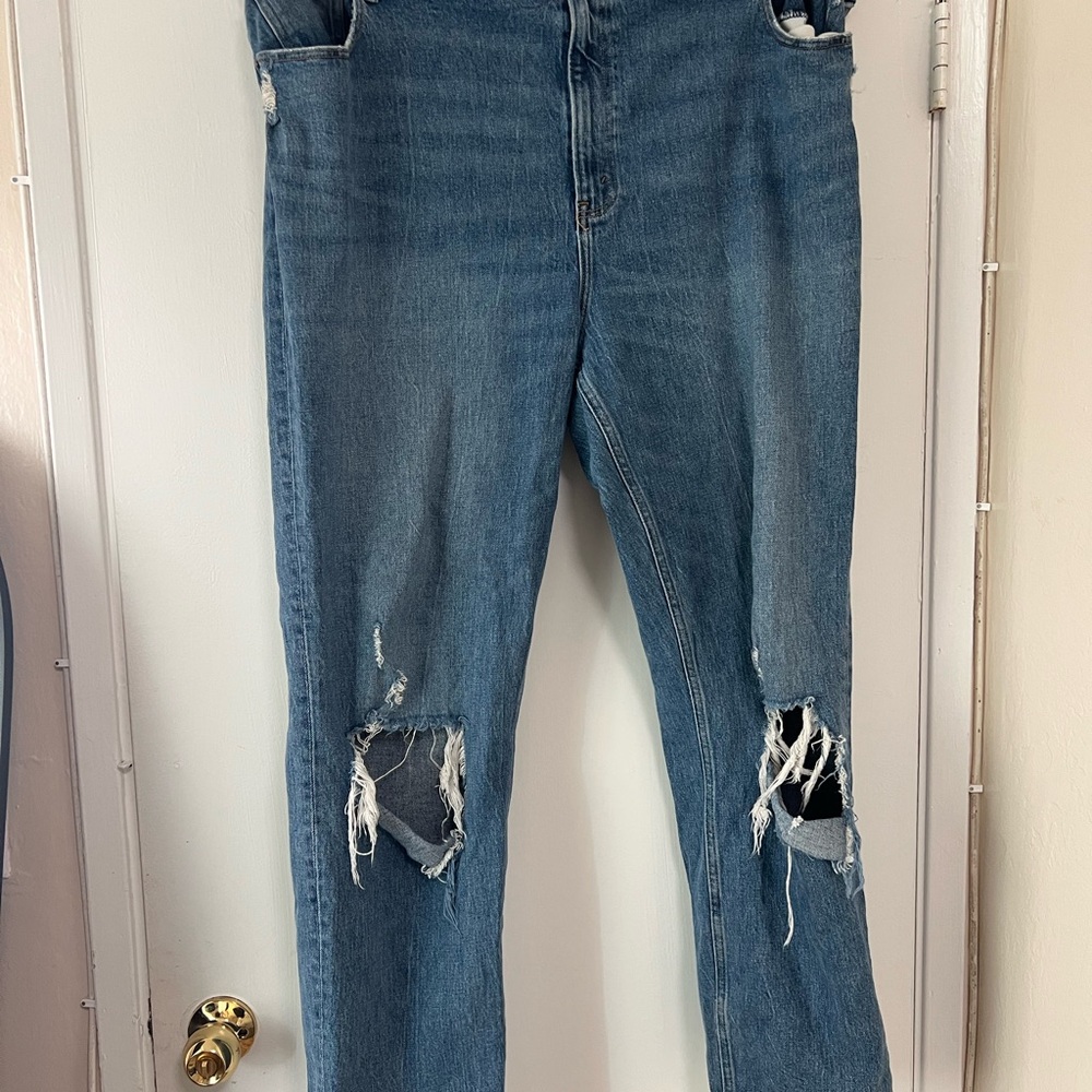 Abercrombie & Fitch Blue Distressed Straight Leg Jeans